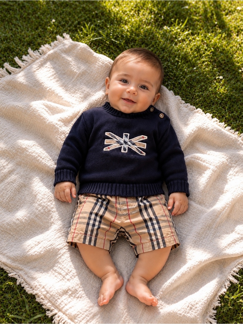 Burberry‎ Baby kid set top jumper long sleeves + shorts 3/6 months beige